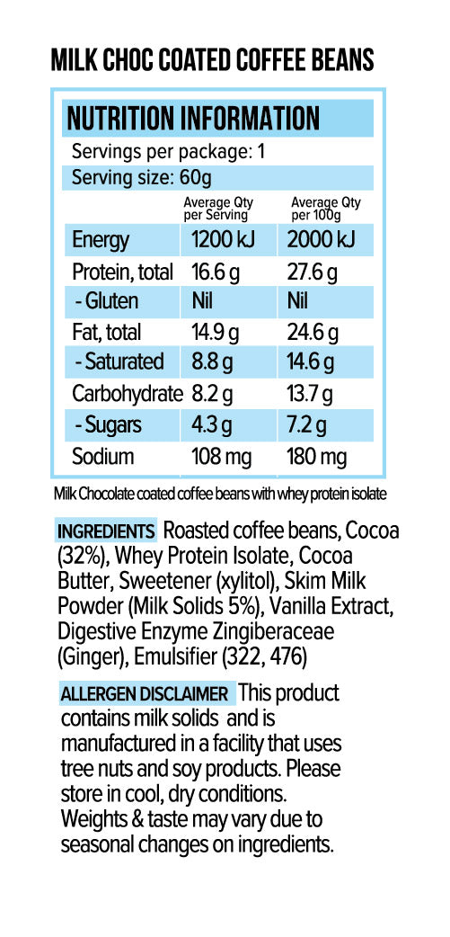 Vitawerx Protein Milk Chocolate Coated Coffee Beans 60g or Box of 10