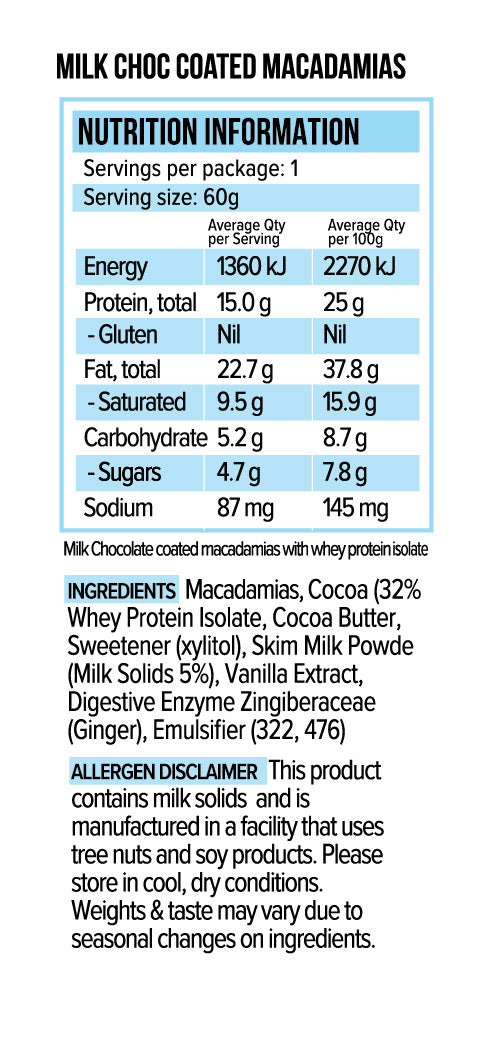 Vitawerx Protein Milk Chocolate Coated Macadamias 60g or Box of 10