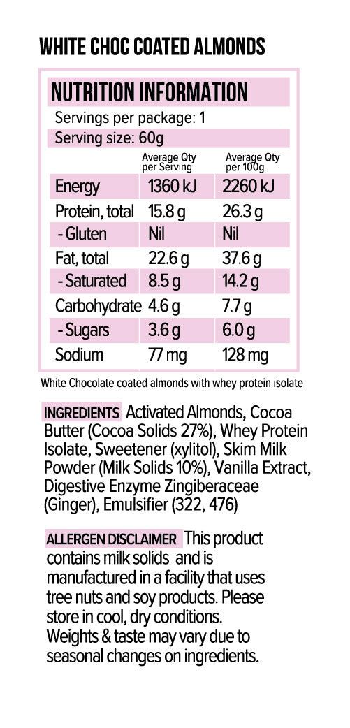 Vitawerx Protein White Chocolate Coated Almonds 60g or Box of 10