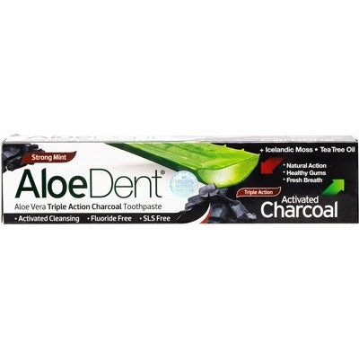 Aloe Dent Toothpaste, Triple Action Activated Charcoal 100ml, Fluoride Free