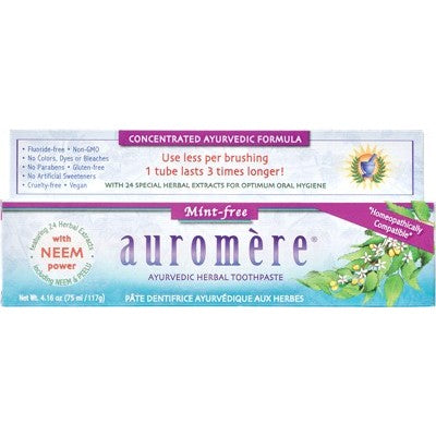 Auromere Ayurvedic Toothpaste 117g, Mint Free Flavour, Fluoride Free