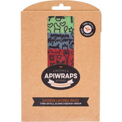 Apiwraps Reusable Beeswax Wraps, Cheese Lover Wrap, Contains Two Small Wraps & One Medium Wrap