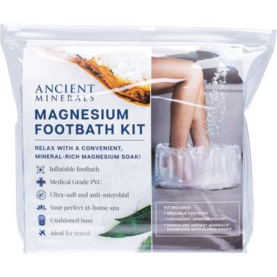 Ancient Minerals Magnesium (Inflatable) Foot Bath Kit (Contains: Reusable Foot Bath, Storage Pouch & Single Use Bath Flakes 150g)
