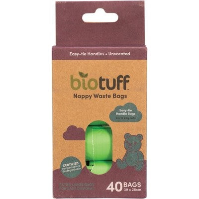 BioTuff Compostable Nappy Waste Bags Refill (4 X 10 Bag Rolls)
