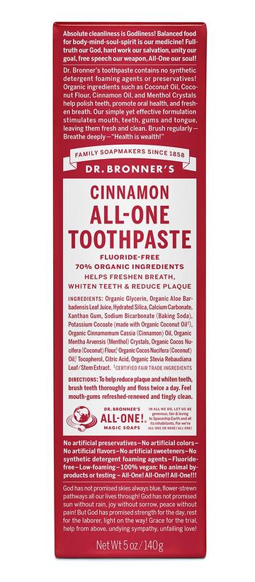Dr Bronner's Fluoride Free All-One Toothpaste 140g, Cinnamon