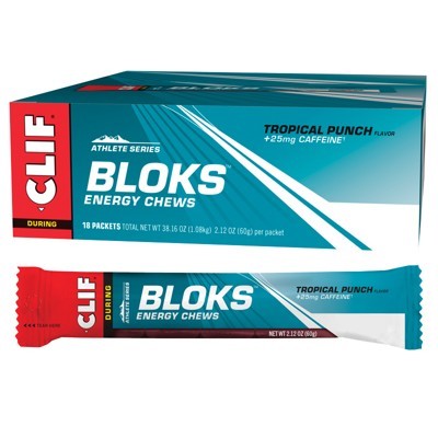 Clif Bloks Energy Chews, Tropical Punch (25mg Caffeine) Single Blok (60g) Or A Box Of 18 Bloks