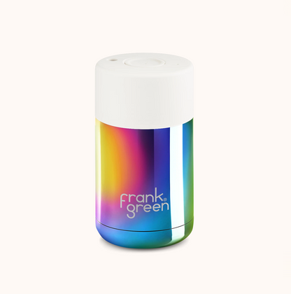 Frank Green Ceramic Reusable Cup Chrome Collection 10oz, Metallic Rainbow (Push Lid)