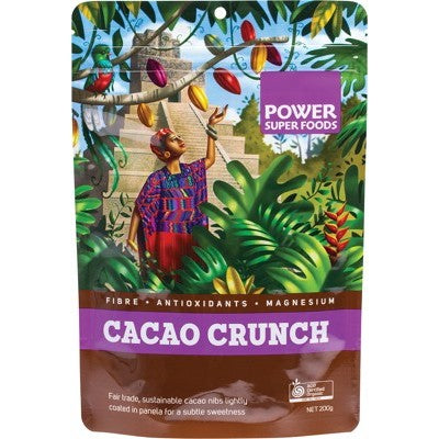 Power Super Foods Cacao Crunch (Sweet Cacao Nibs) "The Origin Series" 200g, Certified Organic