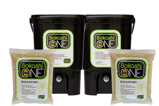 Bokashi Composting Starter Kit 2 Black Buckets & 2 One MIxes