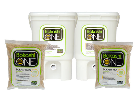 Bokashi Composting Starter Kit 2 White Buckets & 2 One MIxes