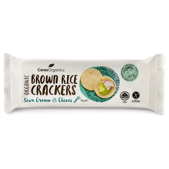 Ceres Organics Brown Rice Crackers 115g, Sour Cream & Chives Flavour