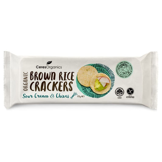 Ceres Organics Brown Rice Crackers 115g, Sour Cream & Chives Flavour