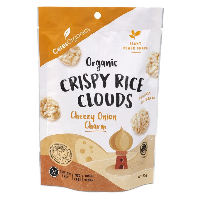 Ceres Organics Crispy Rice Clouds 50g, Cheezy Onion Charm