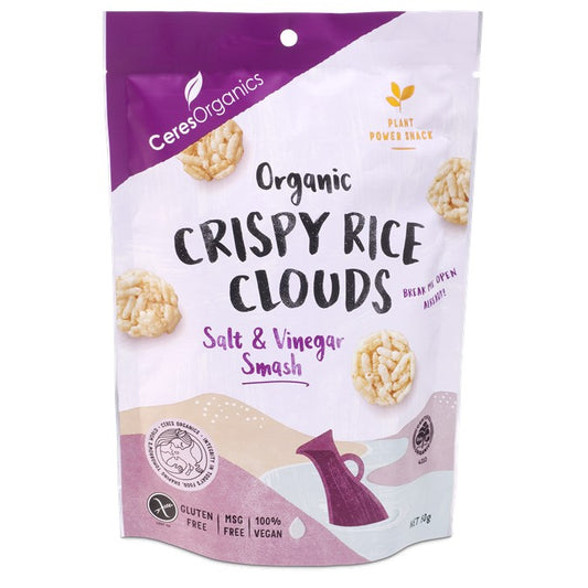 Ceres Organics Crispy Rice Clouds 50g, Salt & Vinegar Smash