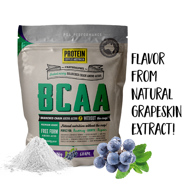 Protein Supplies Australia BCAA (Branched Chain Amino Acids) 200g, Grape Flavour