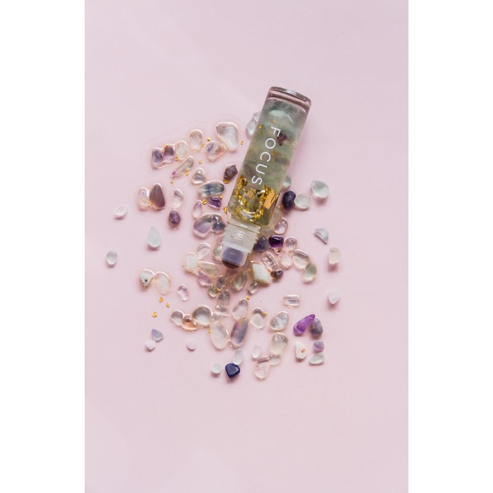 Summer Salt Body Essential Oil Roller With 24K Gold 10ml,  Focus - Rainbow Fluorite