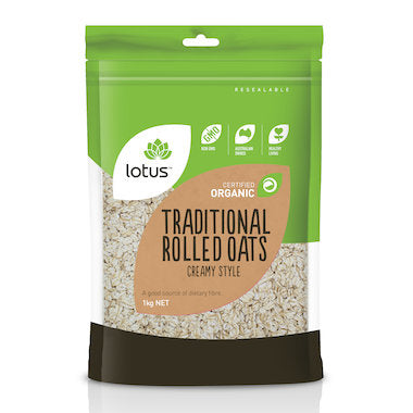 Lotus Traditional Rolled Oats 500g, 750g Or 1Kg, Creamy Style & Certified Organic