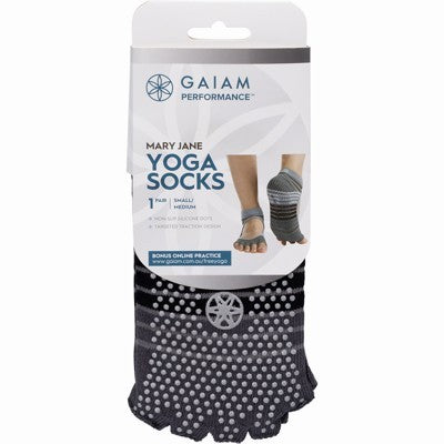 Gaiam Performance Yoga Socks Grippy Mary Jane, Toeless Small - Medium –  Health Nuts Australia