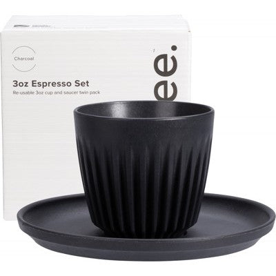Huskee Reusable Espresso Set 3oz 2xCup & Saucer 2x88ml, Charcoal Or Natural