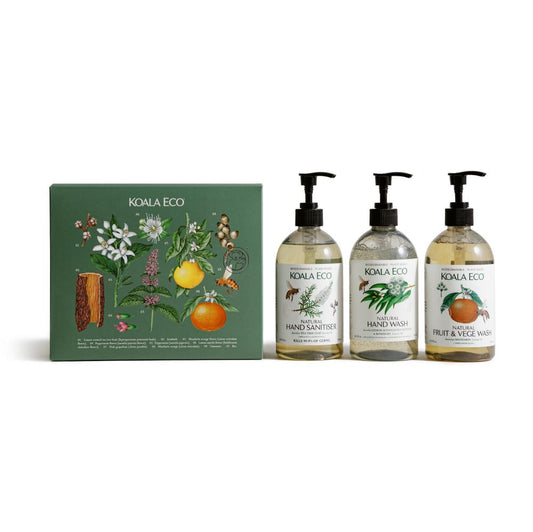 Koala Eco Natural Kitchen Gift Pack 3x 500ml, Sanitiser, Hand Wash, Fruit & Veg Wash