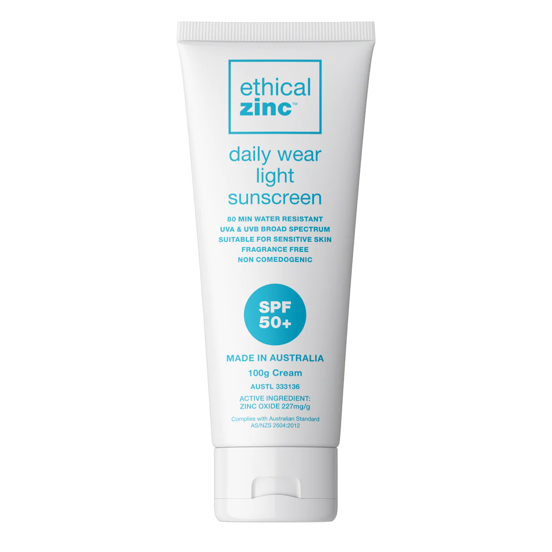 Ethical Zinc SPF50+ Daily Wear Sunscreen 100g, Light For Sensitive Skin