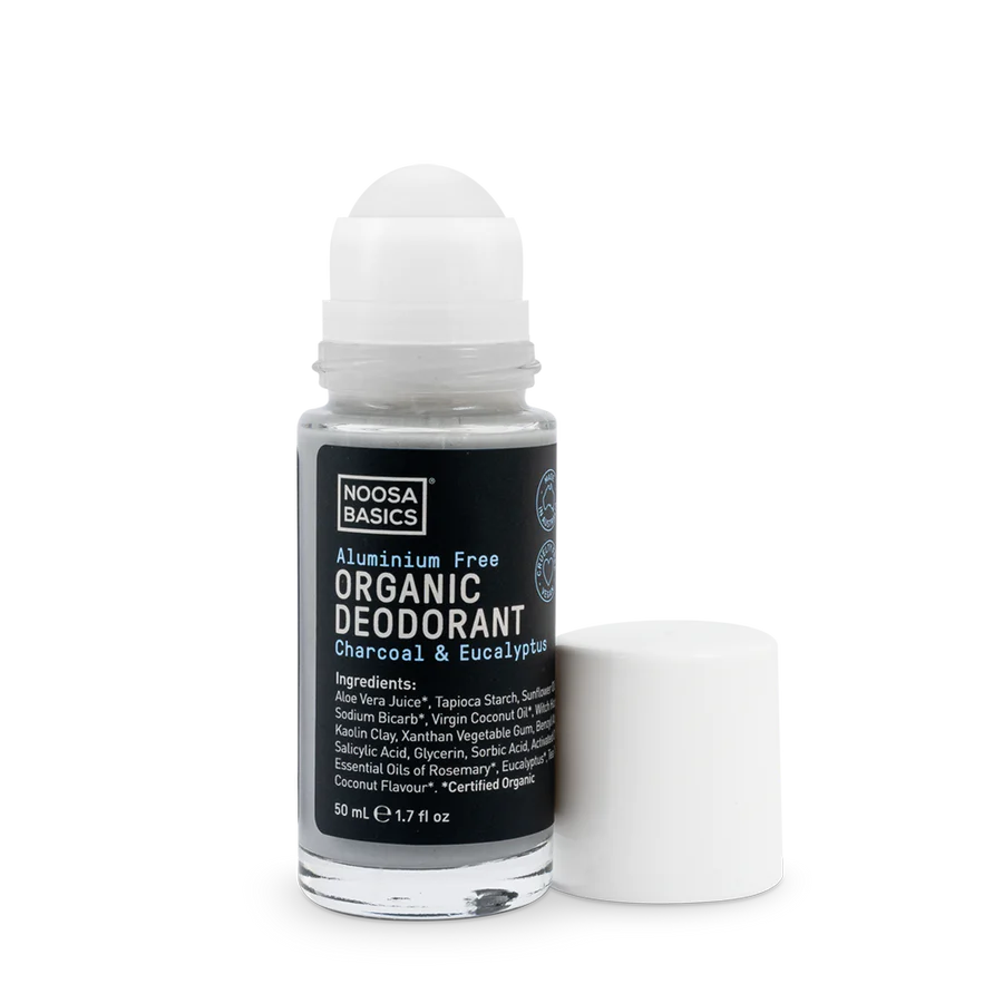 Noosa Basics Organic Deodorant Roll On 50ml, Charcoal & Eucalyptus Fragrance