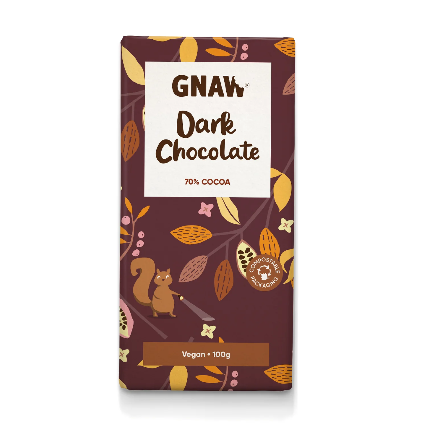 Gnaw Chocolate Handcrafted Dark Chocolate 100g, 70% Cocoa