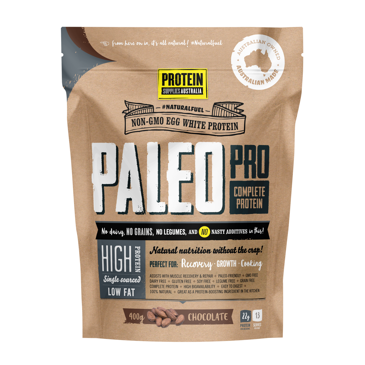 Protein Supplies Australia PaleoPro (Egg White Protein) 400g Or 900g, Chocolate Flavour