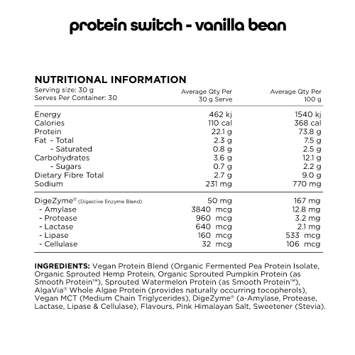 Switch Nutrition Protein Switch 900g (30 serves), Vanilla Bean Flavour