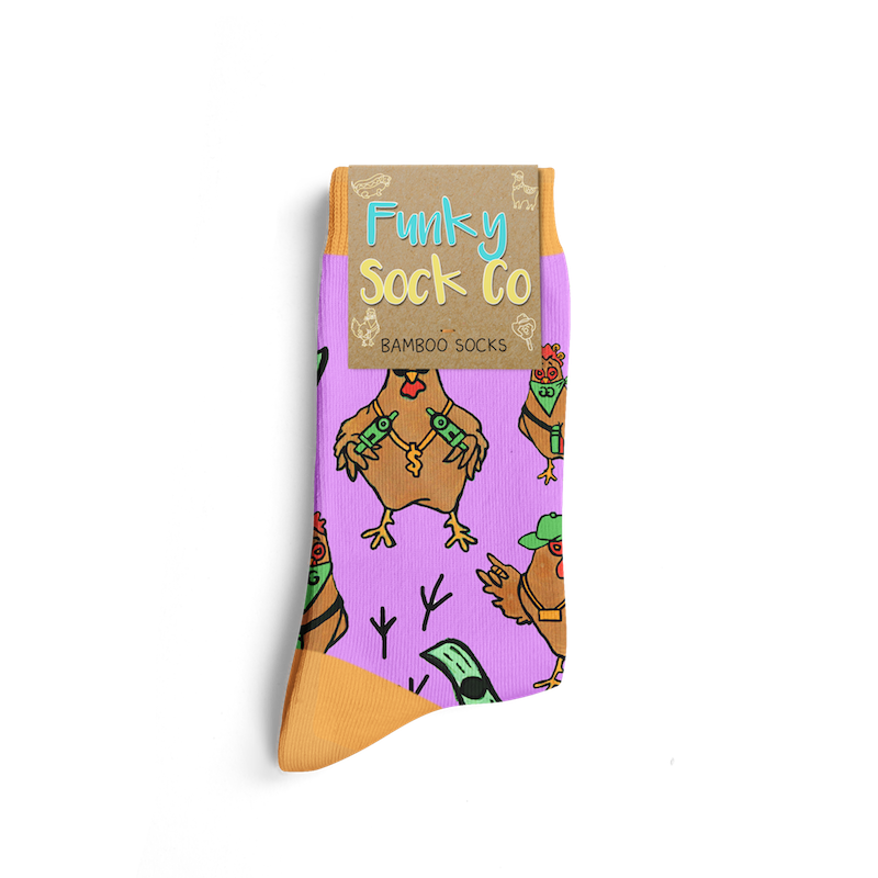 Funky Sock Co Bamboo Socks Single Pair, Gangsta Chickens