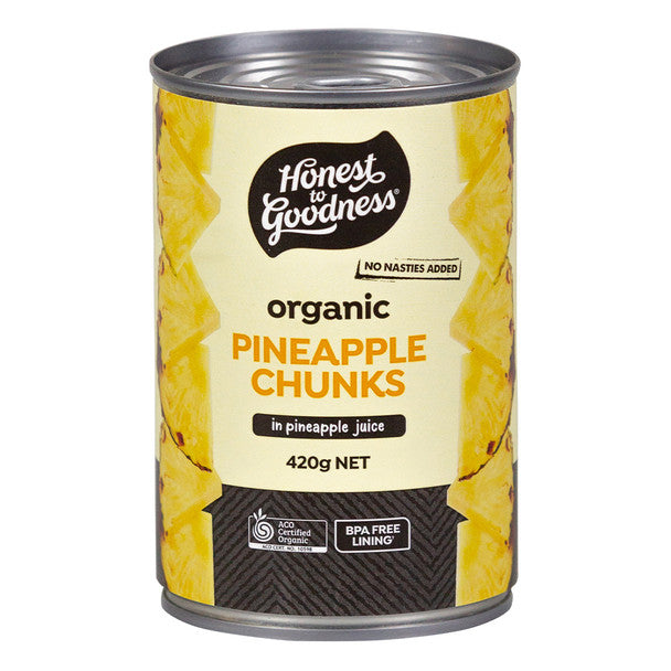Honest To Goodness Pineapple Chunks in Pineapple Juice 420g, Certified Organic