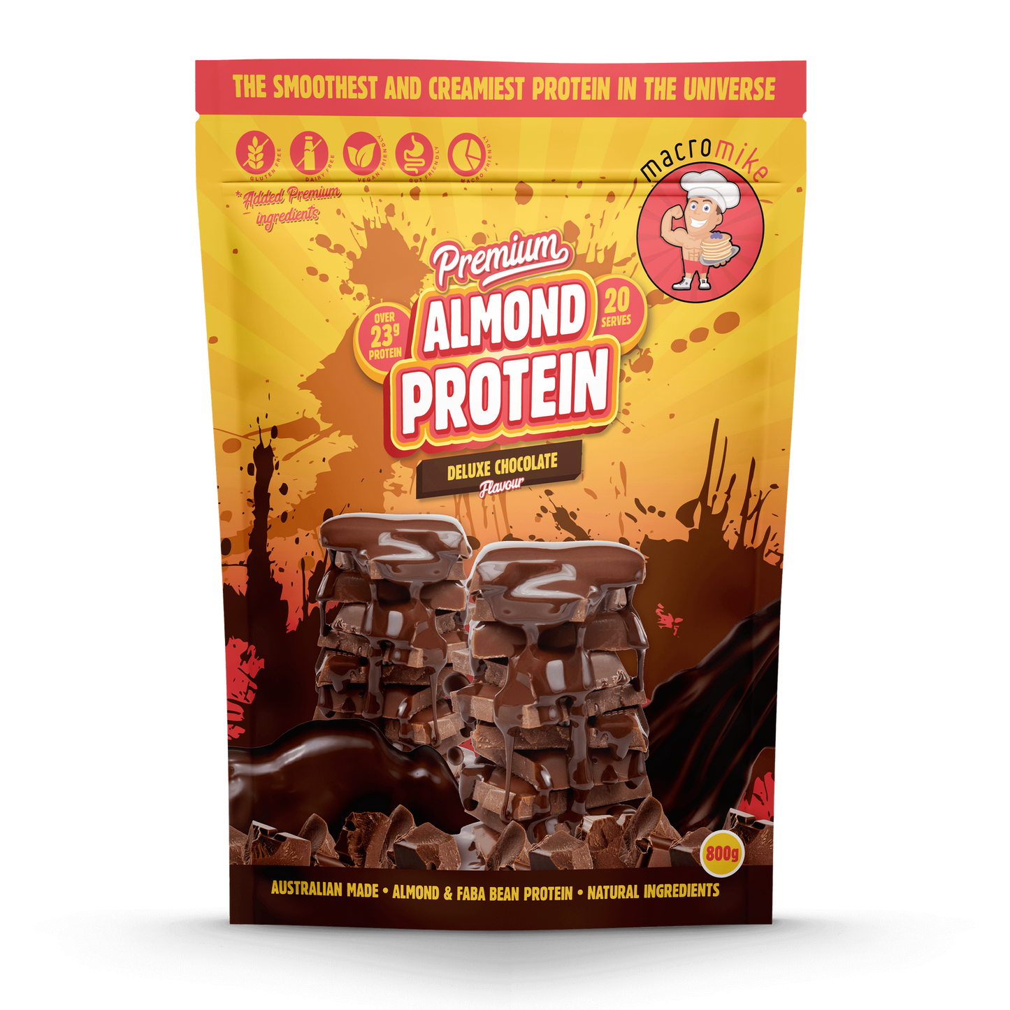 Macro Mike Premium Almond Protein 400g Or 800g, Deluxe Chocolate Flavour