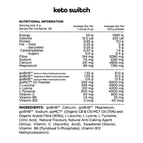 Switch Nutrition Keto Switch 150g Or 300g, Raspberry {Rapid Action + High Potency}