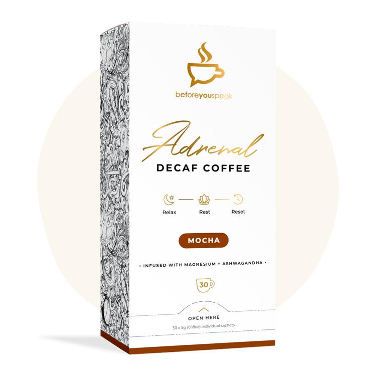 Before You Speak Adrenal Decaf Coffee 5g, 7 Pack Or 30 Pack, Mocha Flavour