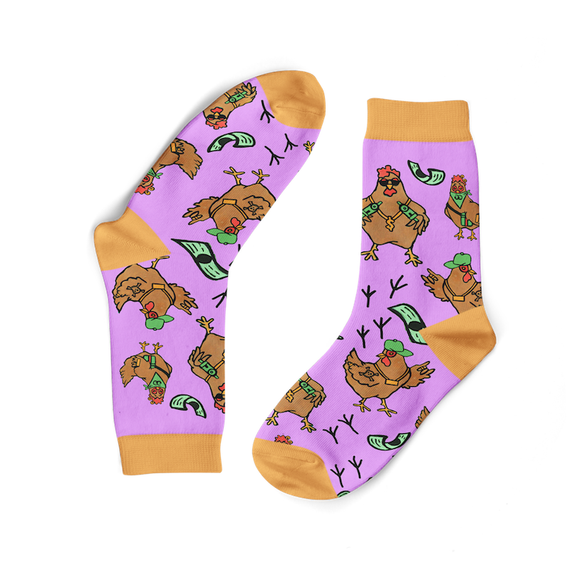 Funky Sock Co Bamboo Socks Single Pair, Gangsta Chickens