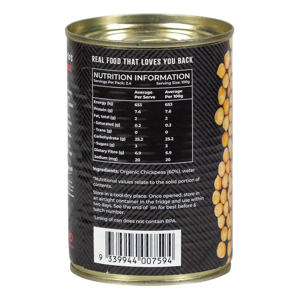 Honest To Goodness Chickpeas 400g, No Added Salt & Australian Certified Organic