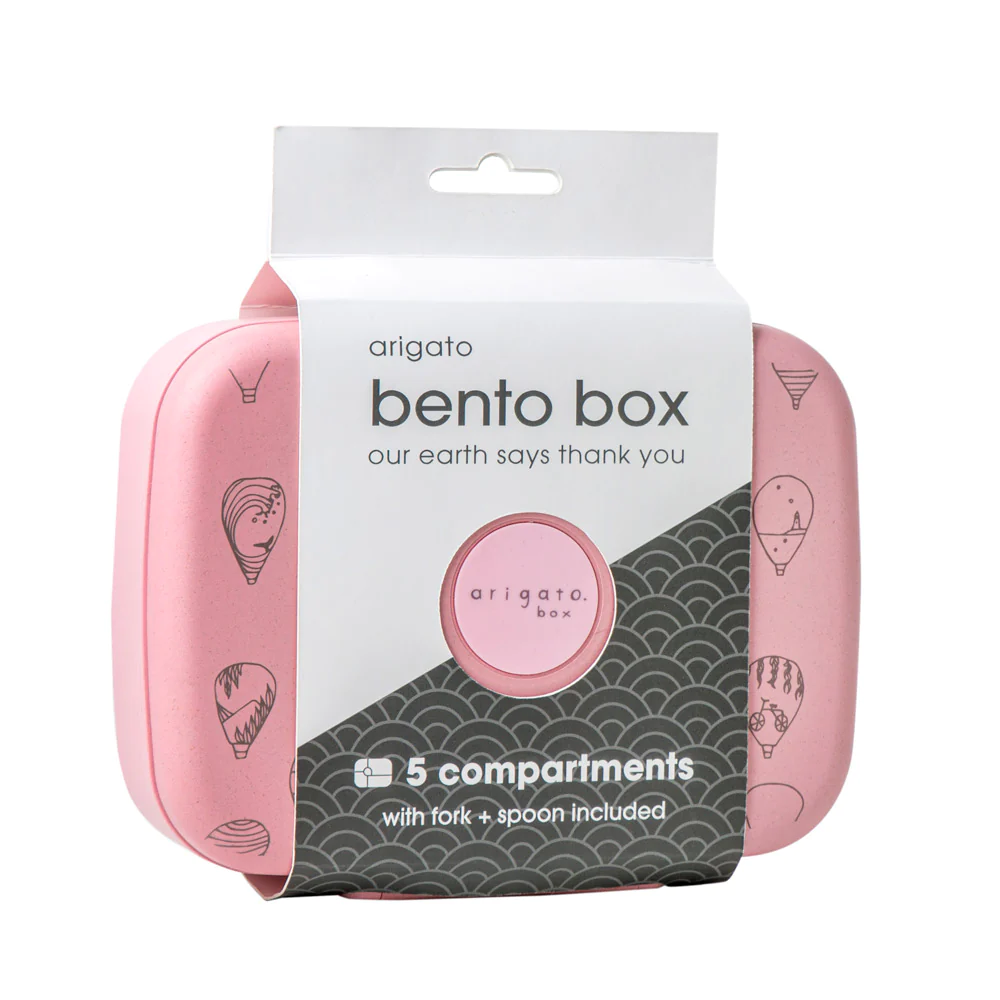 Arigato Bento Box 5 Compartments, Hot Air Balloons (Pink)