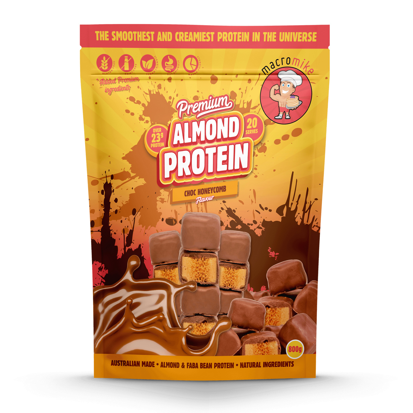Macro Mike Premium Almond Protein 400g Or 800g, Choc Honeycomb Flavour