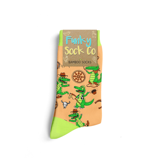 Funky Sock Co Bamboo Socks Single Pair, Cowboy Crocodiles