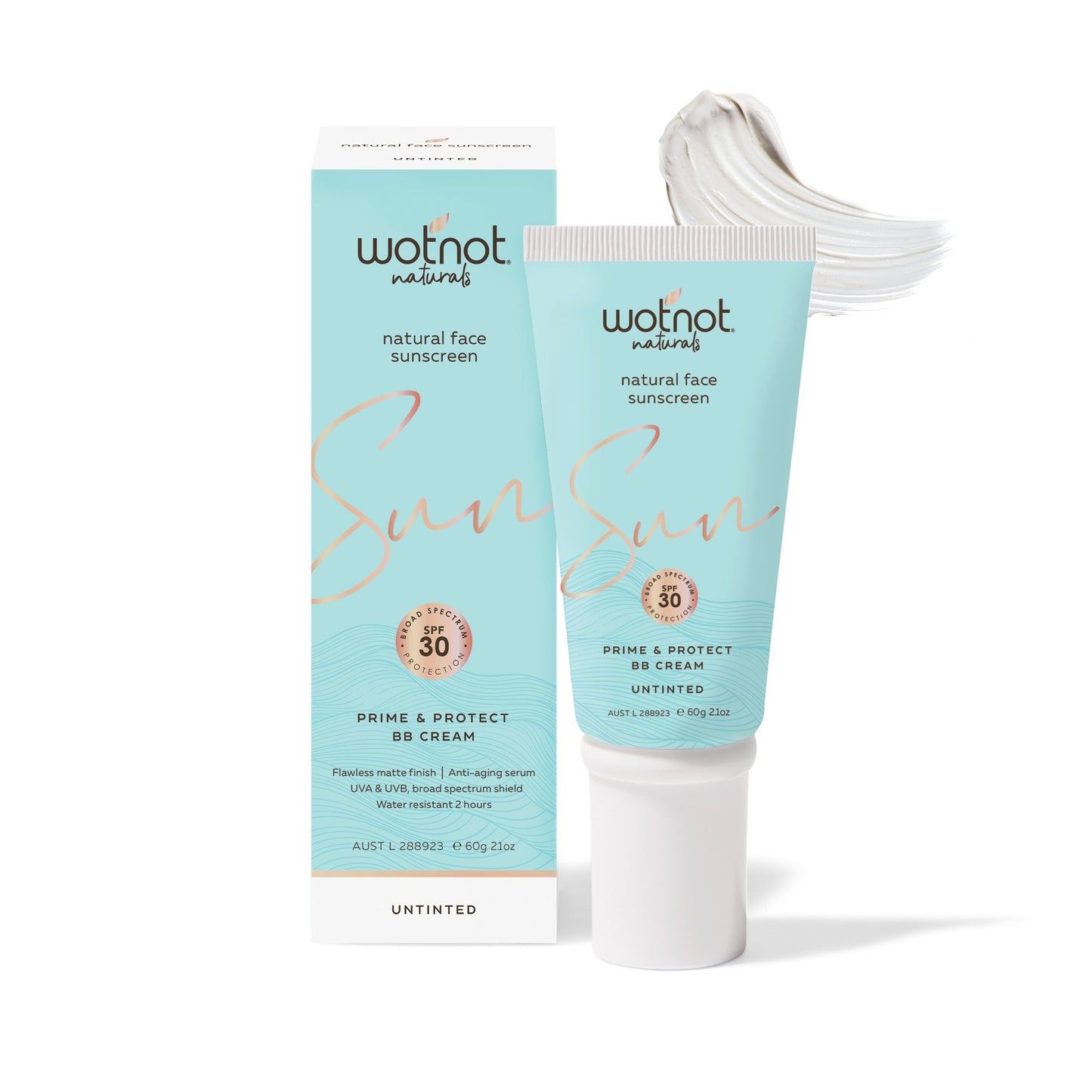 Wotnot Natural Face Sunscreen Prime & Protect BB Cream 30 SPF 60g, Untinted