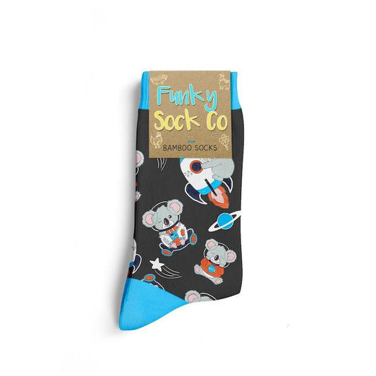 Funky Sock Co Bamboo Socks Single Pair, Koalas in Space