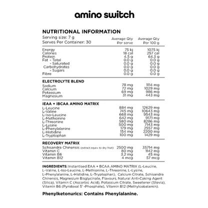 Switch Nutrition Amino Switch 210g Or 420g, Green Apple {BCAA & EAA Recovery Matrix}