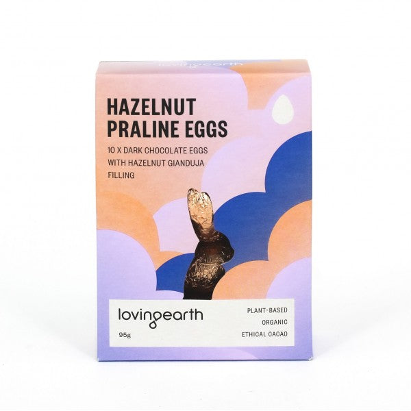 Loving Earth Hazelnut Praline Eggs 95g, Dark Chocolate Shell With Hazelnut Filling!