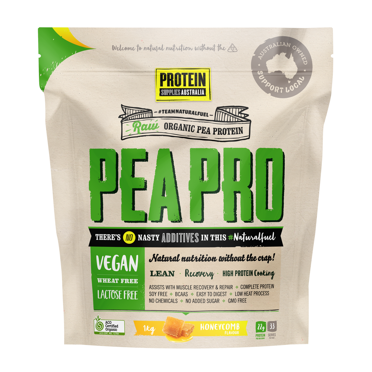 Protein Supplies Australia PeaPro (Raw Pea Protein) 500g Or 1kg, Honeycomb Flavour