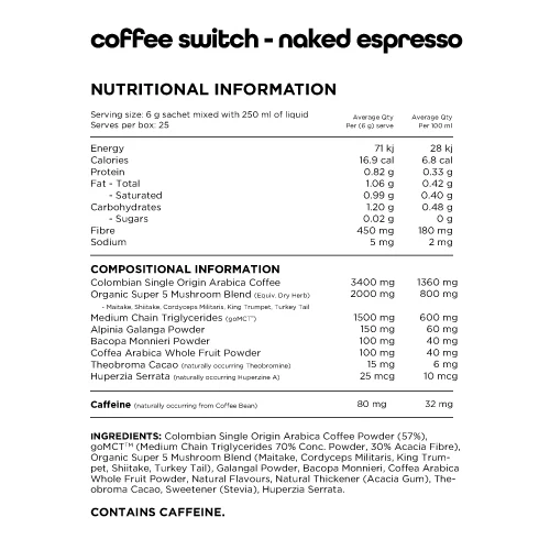 Switch Nutrition Coffee Switch 25 x 6g Sachets, Choose Your Flavour