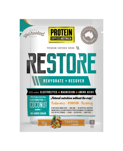 Protein Supplies Australia Restore Hydration Recovery Drink 10g Or 200g, Tropical Flavour