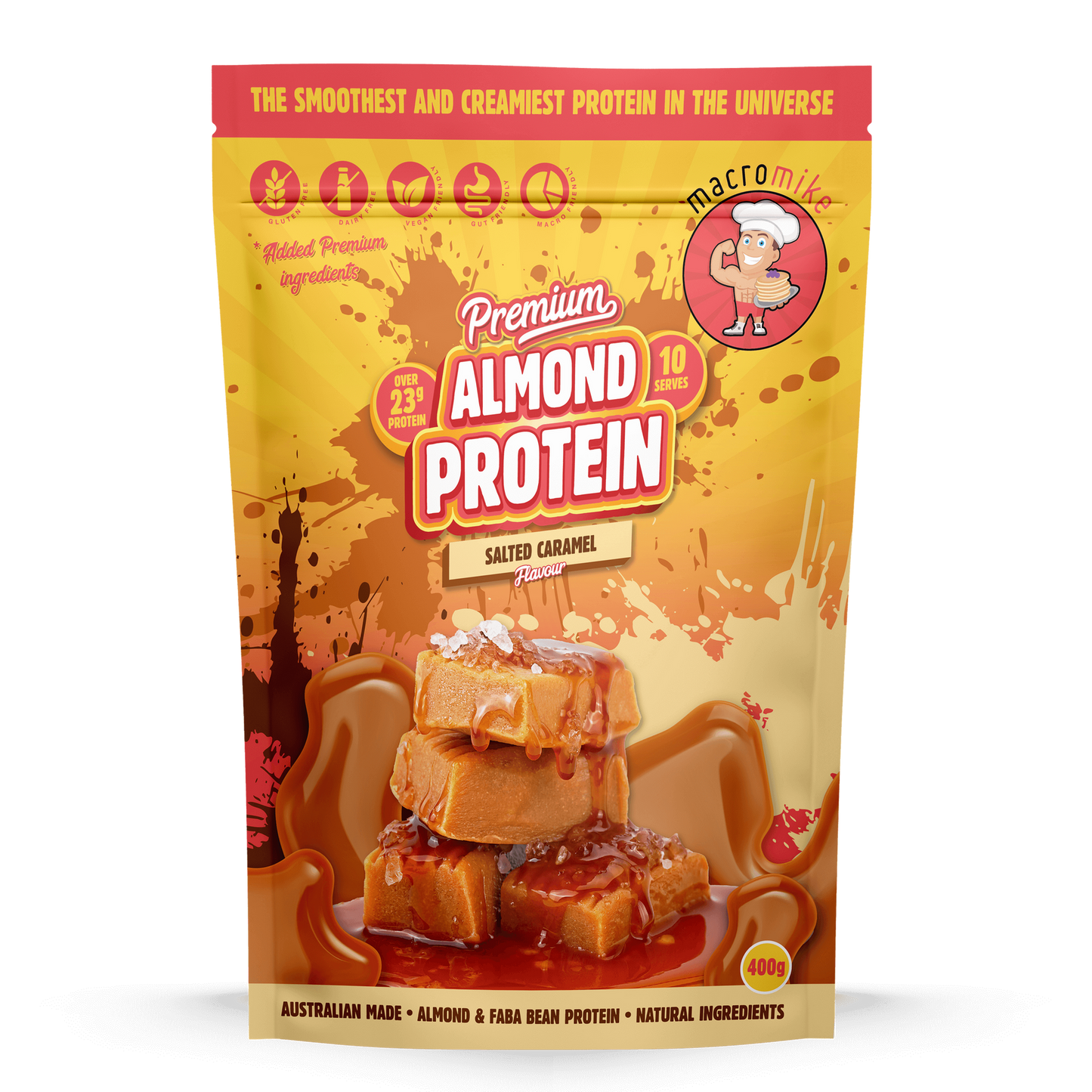 Macro Mike Premium Almond Protein 400g Or 800g, Salted Caramel Flavour