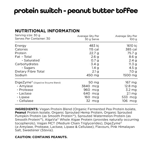 Switch Nutrition Protein Switch 900g (30 serves), Peanut Butter Toffee Flavour