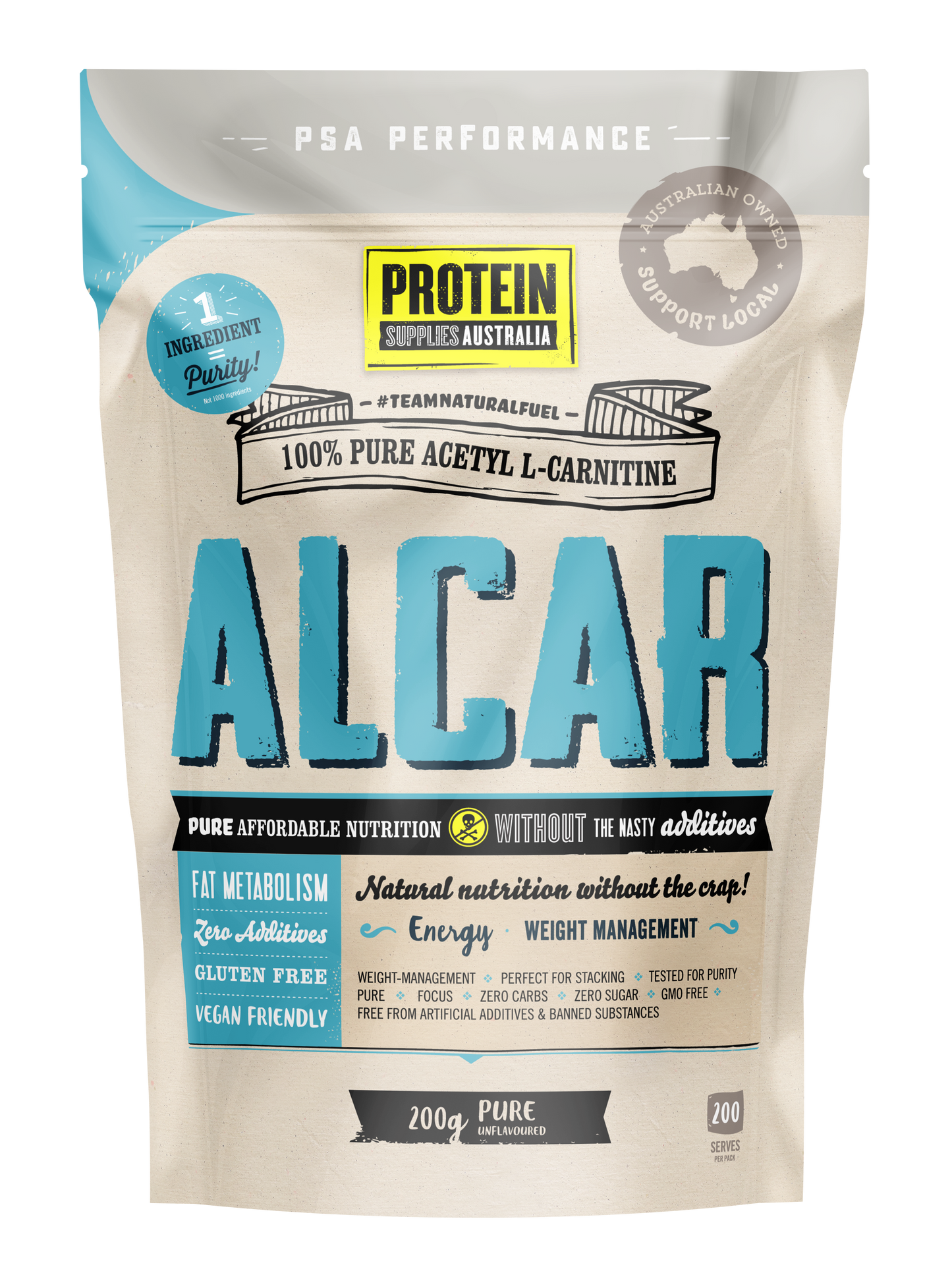 Protein Supplies Australia Alcar (Acetyl L-Carnitine) 200g, Pure Flavour