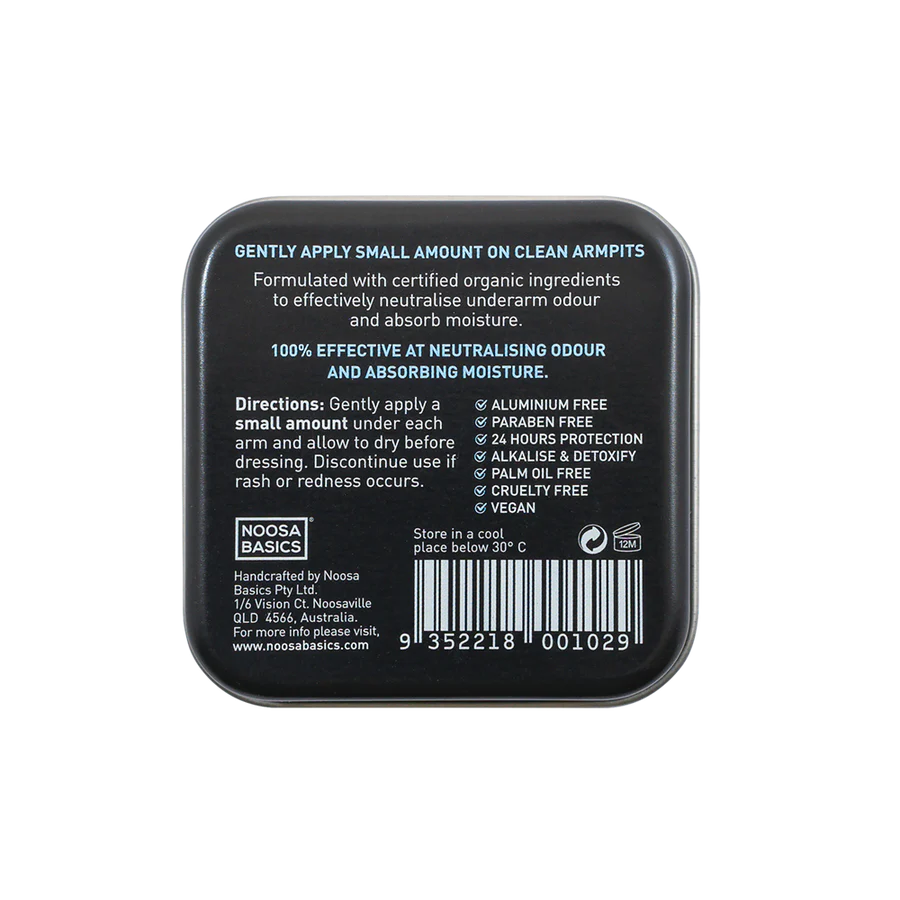 Noosa Basics Organic Deodorant Tin 50g, Charcoal & Eucalyptus